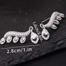 Autumn 2pcs 925 Silver Plated Unique Personalized Elegant Sparkling Rhinestone Feather Shape Water Drop Ear Climber Ear Stud Earrings - Multicolor - View 9