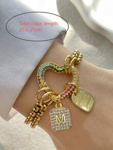 1件金色心形A-Z字母手鍊附圓錐吊墜，獨特奢華風格，適合女性日常工作裝飾 - 金黃色 - 查看 5
