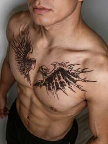 STARTTOOS Large Arm Tattoo Sticker For Men, Black Angel & Demon Dual Wing Pattern, Temporary Tattoo Sticker For Party Gift, DIY Holiday Gift, For Arm, Chest, Abdomen, Back, Leg, 1pc/Pack,Halloween Costume - Black - View 4