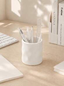 1pc Desktop Stationery Storage Box, Minimalist Modern Style, Cylindrical Asymmetrical Wavy Design, Suitable For Study Room, Office And Student Dorm, Perfect For Back To School Or Holiday Gift, 5 Colors Available - Multicolor - View 5