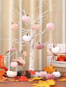 Autumn Birch Tree Light Decoration With Pink And White Pumpkins, Thanksgiving Table Tree, Suitable For Indoor, Outdoor, Holiday, Farmhouse Style, Autumn Harvest, Home Decor - Multicolor - View 6
