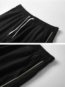 Men's Casual Fashion Long Pants, Sporty Outdoor Patchwork Straight Leg Pants, Couple Matching Style - Black - View 6