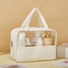 3Pcs PVC Travel Cosmetic Bag Set, Large Capacity Portable Toiletry & Makeup Brush Storage Pouch, Vacation Travel Essential Organizer Case, Storage Bag For Storage Room Storage & Beauty Supplies Neat Organization - White - View 6