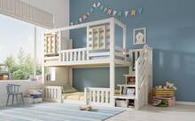 Bunk Bed White Cabin Style 90x200 Cm Kids Bed With Storage Ladder - 白色 - 查看 10