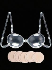 Adjustable Clear Strap Front Closure Bra Set + 10Pcs Nude Nipple Covers, Zero Trace For Sheer Wedding & Photoshoot - Clear - View 12