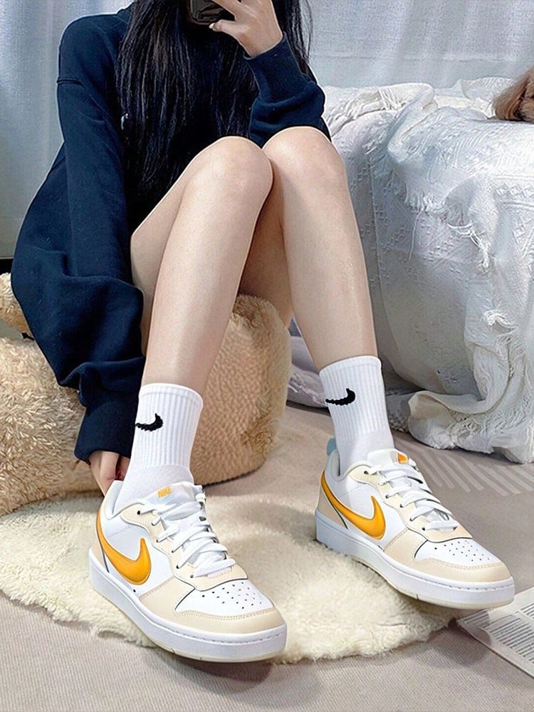 Nike Court Borough LOW RECRAFT 舒適百搭GS 低筒 板鞋 白橙色 - 白橘色 - 查看 1