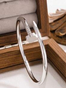 New Fashion High Quality Stainless Steel Flower Zirconia Bangle Bracelet Jewelry Set, Suitable For Daily Wear - Silver - View 2