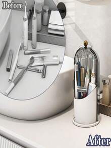 Toothbrush Holder, Rotating Dustproof Cosmetic Storage; Toothpaste Tube Storage Box, Dustproof Bathroom Countertop Organizer Rack, Electric Toothbrush, Makeup Brush Countertop Toothpaste Holder, Dustproof, Rotatable, Home Essential - Multicolor - View 5