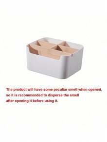 1 pieza Organizador de escritorio de bambú con 5 compartimentos, caja de almacenamiento premium a prueba de humedad para suministros de oficina, soporte para bolígrafos, caja de almacenamiento de cosméticos para el baño, estante multiusos para la sala de estar, organizador de joyas para aretes y anillos, producto de almacenamiento y organización para el hogar, adecuado para escritorio, gabinete, tocador, escritorio de dormitorio, regreso a la escuela - Multicolor - Ver 4