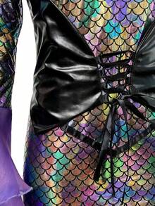 Women's Mermaid Sequin Dress With Ruffle Sleeves And Slit Design, Suitable For Halloween Cosplay - Purple - View 7