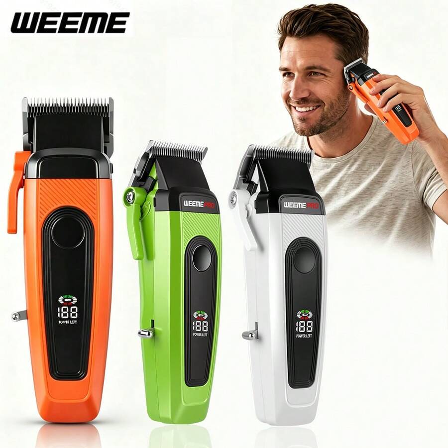 WEEME Hair Clippers For Men, LED Digital Display USB Rechargeable Hair Cutting Kit With 8 Guide Combs & Hair Brush, 3 Colors White/Green/Orange Optional, Perfect Gift For Men Father Boyfriend
