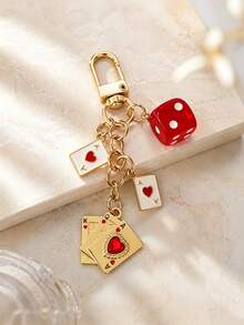1pc/2pcs Unisex Multi-Sided Dice Pendant With Poker Elements, Rhinestone Poker Charm Keychain, Creative Personalized Bag Charm - Multicolor - View 5