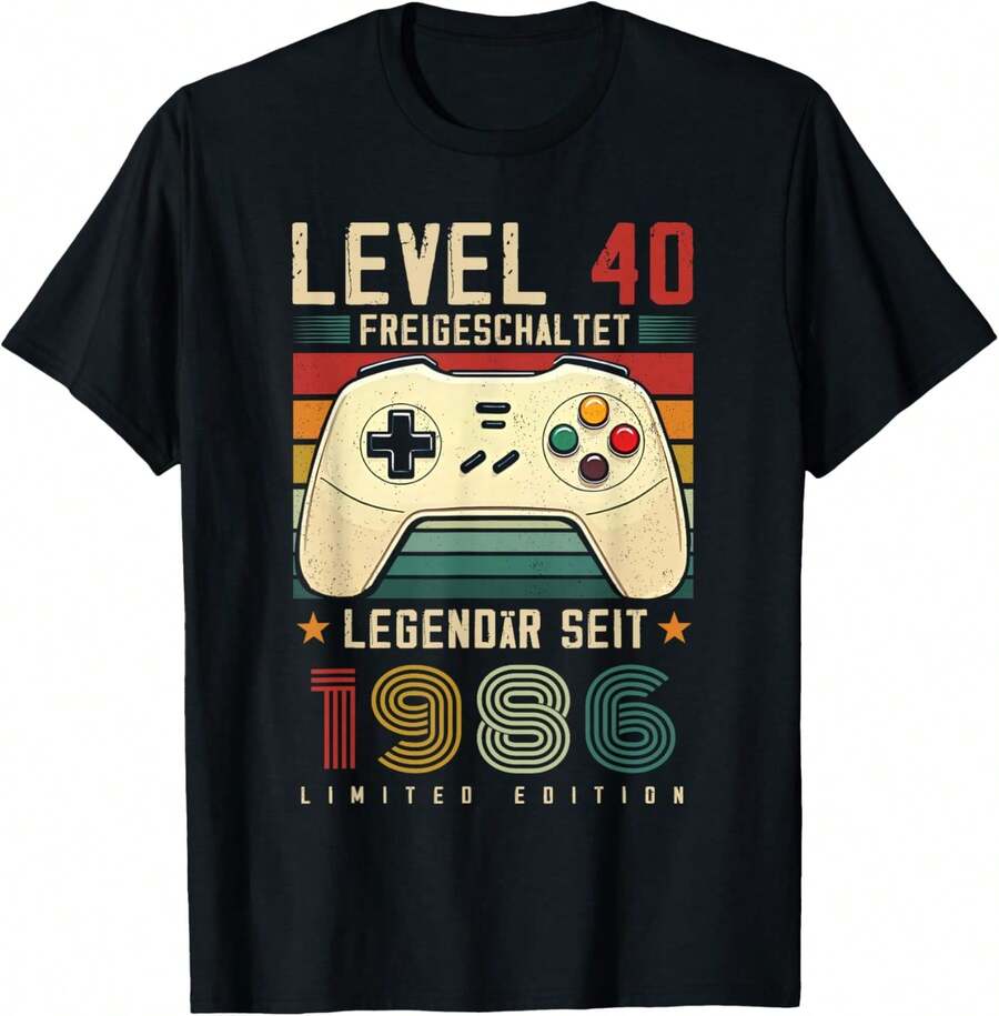 Lokale lager,marque,Lokale lager,marque,Camiseta Vintage 1986 para Hombre Gamer Cumpleañero Nivel 40 - Negro - Ver 1