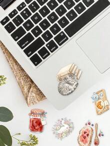 POKOJA LAND 50/100pcs Watercolor Warm Morning PET Stickers, Transparent Warm Color Breakfast Floral Animal Stickers, Rabbit Bear Duck Cat Bread Jam Flower Window Decal Set, Suitable For Planner, Phone Case, Laptop, Scrapbook Aesthetic Decoration - Multicolor - View 7