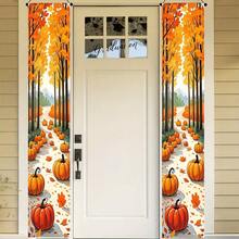 1 Pair (11.8_70.8 Inches_30_180 Centimeters), Polyester Material, Autumn Harvest Festival Thanksgiving Theme Decorative Couplets, Welcome Porch Banner With Maple Forest Background - Multicolor - View 7