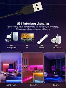 Living Room LED Light Strip, 44-Key Infrared Remote Control, USB Powered Self-Adhesive Cuttable TV Backlight, 1m To 30m Optional, Suitable For Home Bedroom Cabinet Holiday Decoration, TV Background RGB LED Light Strip, Monitor Backlight Decoration, 5V USB Powered Lighting, Suitable For TV/Monitor, Home Theater, Indoor Bedroom, Gaming Room And Home Decor. - Multi-color light - View 9