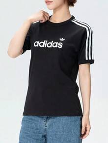 Adidas Women's Summer New LINEAR TEE Short Sleeve T-Shirt - Black and White - View 1