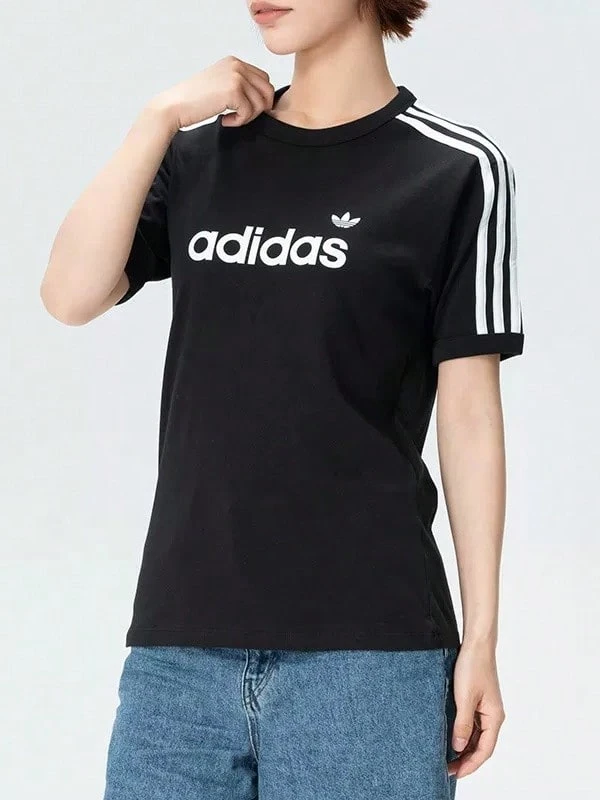 Adidas Women's Summer New LINEAR TEE Short Sleeve T-Shirt - Black and White - View 1