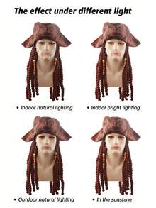 Multi Style Pirate Wig Set Black Brown Long Curly Braided Hair With Color Beads For Caribbean Captain Halloween Men Cosplay Costume Hairpiece - Multicolor - View 11
