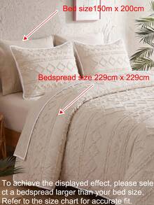 2/3pcs Geometric Striped Cut-Out Light Beige Bedspread Set (1 Bedspread + 1/2 Pillowcases), Simple Versatile Fresh Pastoral, Modern Daily Polyester, Soft And Skin-Friendly, Suitable For Master Bedroom, Guest Bedroom, Secondary Bedroom, All-Season Use - Beige - View 5