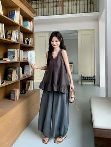 Korean Style Loose Fit Slimming Linen Lantern Casual Long Pants, Suitable For Spring And Autumn - Grey - View 9