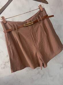 Shorts Marrant With Belt And Pocket, High Waist - 卡布奇諾 - 查看 4