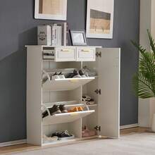Modern Shoe Cabinet, White With Adjustable Shelves - White - View 7
