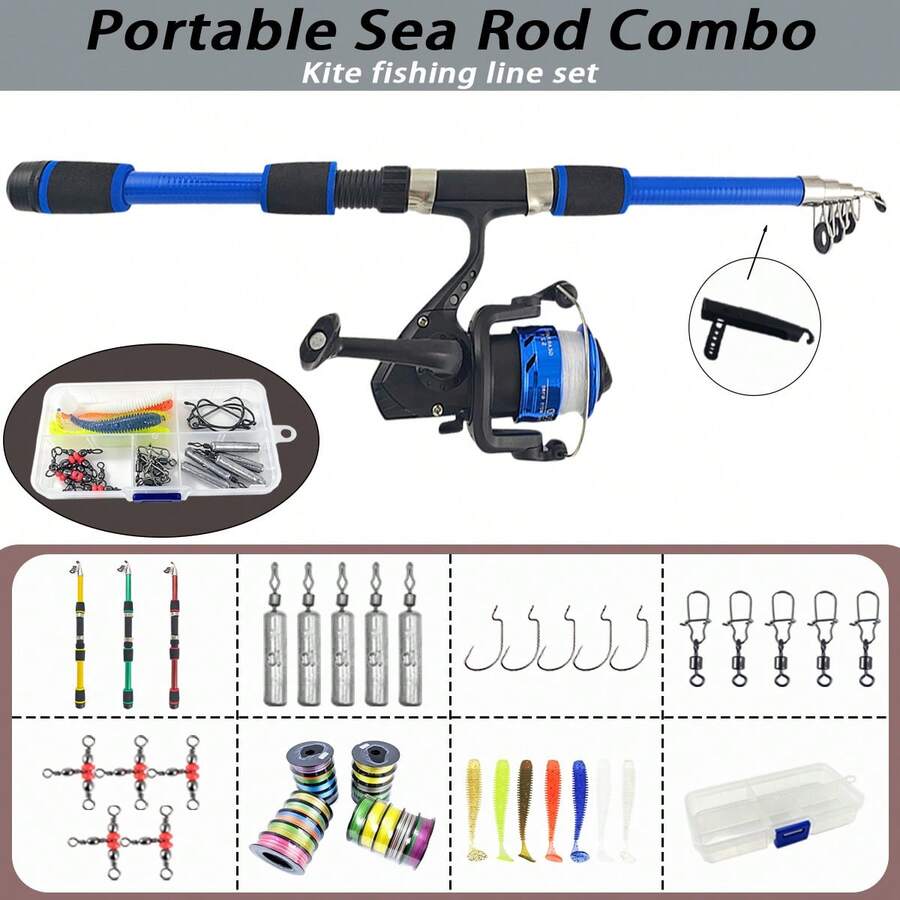 Portable Retractable Outdoor Fishing Full Set Multi-Function Tackle Accessories Kit, Lightweight Travel Fishing Gear, Universal Freshwater And Saltwater Beginner Outdoor Sports Fishing Set With Storage Box - Set - View 1