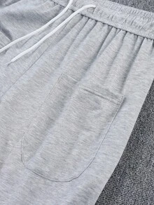 1pc Men's Korean Style Slouchy Deconstructed Line Design Wide Leg Sweatpants Casual Long Pants - Light Grey - View 5