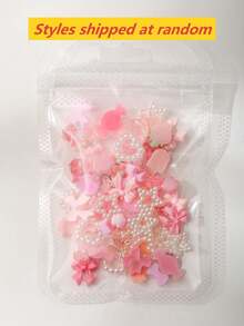 100件3D樹脂美甲飾品：隨機組合包含玫瑰、桃花、裙子、蝴蝶結、蛇、冰淇淋、龍、愛心、亮片鏤空愛心、星星、兔子及各種動物造型，鑲嵌水鑽與仿珍珠裝飾，適用於DIY美甲裝飾與手工藝品，兼容春夏秋冬風格與Y2K美甲造型 - 粉色 - 查看 6