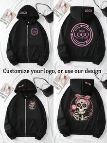 Autumn/Winter Personalized Women's Custom Sweatshirt - Halloween Customization - Front, Back, Double-Sided Customization, Women's Sports Top Black - Black - View 2