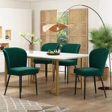 Dining Set (140*80*75cm Dining Table With 4 Chairs), Modern Kitchen Table Set, Dark Green Velvet Dining Chairs, Upholstered Designer Chair With Backrest, White MDF Tabletop, Gold Table Legs - Green - View 2
