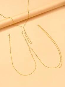 STONEFANS 1pc Gold Sexy Bohemian Y-Shaped Necklace + Waist Chain Integrated Body Jewelry, Suitable For Women's Bikini, Beach, Summer Vacation, Party, Music Festival, Nightclub, Crop Top Outfit - Gold - View 4