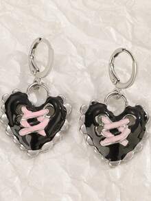 1 Pair/5 Pairs Sweet Cool Y2K Personalized Cross Star Pink Rhinestone Cat Heart Earrings Set, Dreamy Sweet Minimalist Casual Versatile Ear Drops, Jewelry For Women, Suitable For Daily Wear, Parties, Music Festivals, Gift For Friends - Multicolor - View 9