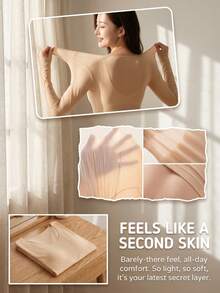 Lilivine 3pcs Women's Solid Beige Round Neck Long Sleeve Soft Thermal Base Layer Tops, Winter Daily Wear - Apricot - View 11