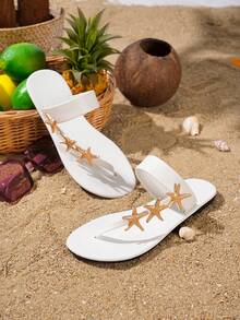 Summer Beach Starfish Flip Flops, Lightweight Versatile Flat Sandals For Beach Travel - White - View 6
