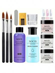 1Set High-Quality Nail Kit, Including Clear Powder, Nude Powder, Brush Cleaner, And Professional Nail Tools, Allowing You To Achieve Salon-Quality Perfect Nails At Home - Multicolor - View 1