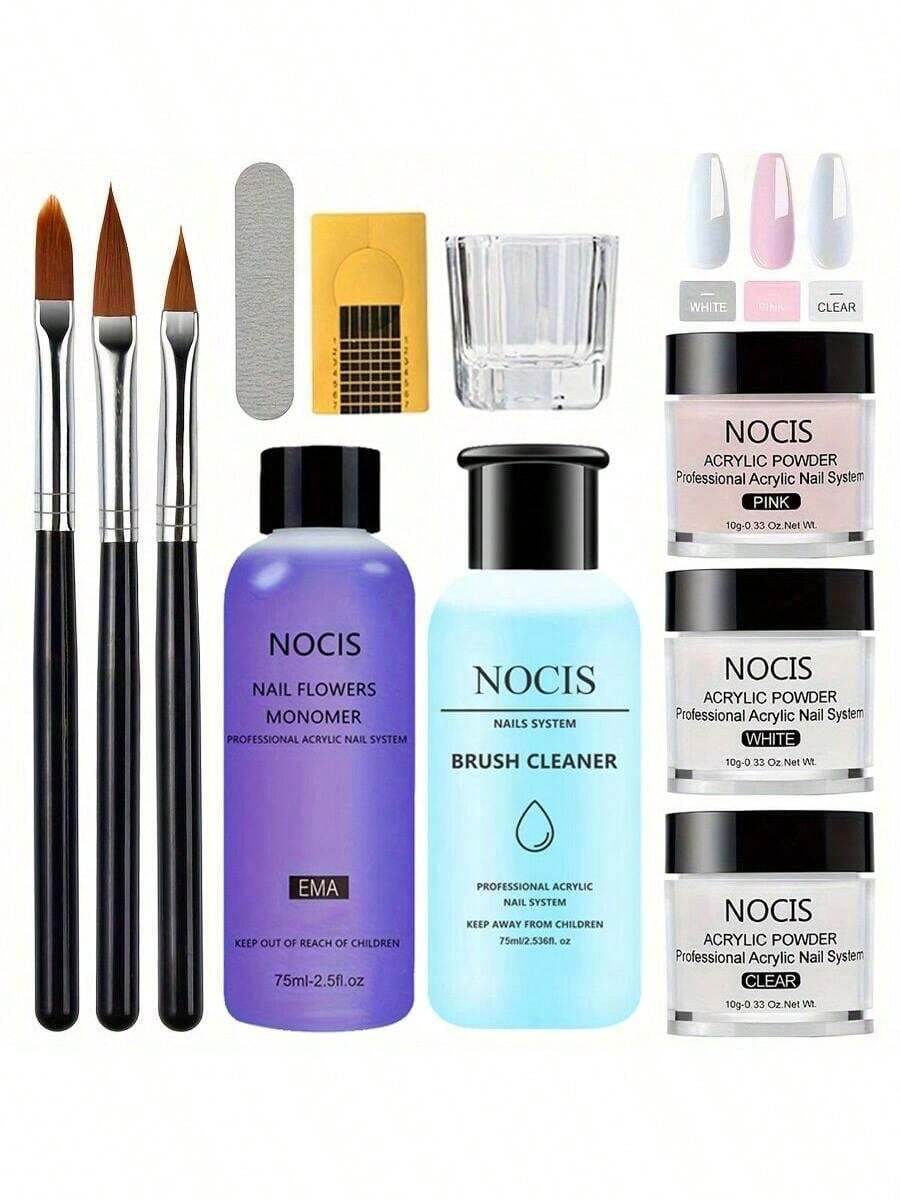 1Set High-Quality Nail Kit, Including Clear Powder, Nude Powder, Brush Cleaner, And Professional Nail Tools, Allowing You To Achieve Salon-Quality Perfect Nails At Home - Multicolor - View 1