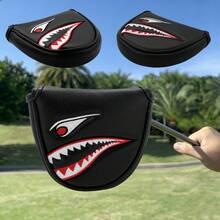Aggressive Shark Mouth Horseshoe Putter Cover, Contrast Embroidery Eye-Catching Design, Secure Closure PU Fabric, Universal Large Semi-Circular Putter Size, Men's Golf Club Protection Accessory, Golf Club Cover - Black - View 4