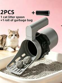 Detachable Large Capacity Cat Litter Scoop, Integrated Plastic Cat Litter Scoop With Portable Handle And Trash Bag, Waste Collection Box, Integrated Cat Litter Scoop Set, Pet Waste Scoop With Detachable Trash Bag, Durable Cat Cleaning Tool - Multicolor - View 1