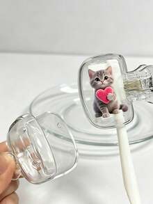 2D Flat Cute Cat-Shaped Toothbrush Travel Storage Box Set, Suitable For Daily Home And Business Travel, As Well As Outdoor Travel And Other Occasions, Essential Bathroom Supplies. Specially Designed Protective Cover For Toothbrushes, Not Only Keeps Toothbrushes Clean But Also Takes Care Of Oral Health. Essential Travel Toothbrush Protective Cover - Multicolor - View 3