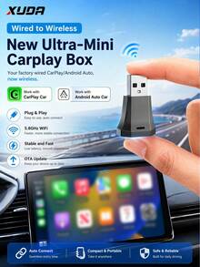 XUDA 全新 SuperBox Mini 車載主機，無線 CarPlay 與 Android，有線轉無線 2 合 1 功能，支援 2.4-5.0 GHz WiFi 5，時尚便攜式車用 CarPlay 接收器，適用於 99% 配備有線 CarPlay 與 Android 功能的汽車 - C - 查看 2