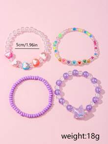 4/12 Pcs/Set Gelang Manik-Manik Warna-warni Lucu untuk Anak-Anak, Liontin Bintang & Awan, Untuk Sekolah, Sehari-hari & Liburan, Hadiah Ulang Tahun, Manik-Manik Warna Acak - MultiWarna - View 2