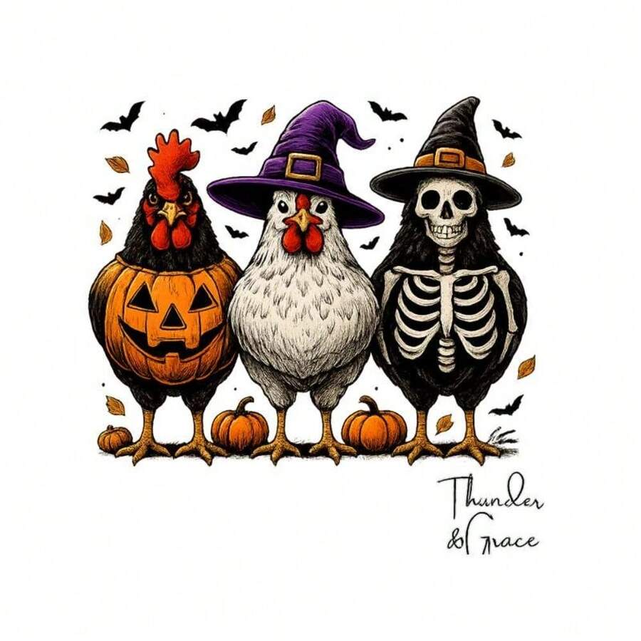 1/2/3pcs Stiker Transfer Panas Pola Kerangka Ayam Halloween, Desain DIY Kerajinan Perekat Cetak Kaos Jaket Sarung Bantal Pakaian Stiker Transfer Panas Tempel Setrika
