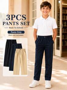 3-Pack Classic Versatile School Style Long Pants For Boys Of All Ages, Suitable For Weddings, Parties, Performances, Daily Wear, School And Other Occasions - Multicolor - View 1