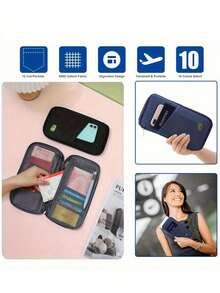 1 pièce Porte-passeport de voyage premium - Avec fermeture éclair, fentes pour carte d'identité et carte de crédit, poche pour téléphone - Sac de rangement à carreaux noir et blanc, organisateur pliable en silicone portable | Rangement de documents sécurisé essentiel pour les vacances | Design à la mode, utilisation toute saison, porte-passeport indispensable pour les voyages en famille - Multicolore - Voir 3
