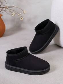 Botas de Piel de Talla Grande Versátiles con Suela Gruesa, Botas de Tobillo sin Cordones Estilosas para Interior/Exterior, Botas de Nieve Cálidas - Negro - Ver 4