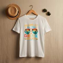 Vintage Casual Style, Men's T-Shirt, Blame It On Drink Graphic Print T-Shirt, Summer Beach Vacation, % Cotton, Funny Vacation T-Shirt - White - View 3