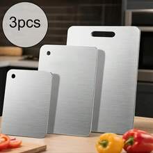 1pc/2pcs/3pcs Stainless Steel Cutting Board, Double-Sided Metal Chopping Board, Easy To Clean, Non-Stick, Space-Saving, Rust-Proof, Suitable For Fruits, Vegetables, Bread, Etc. - View 8