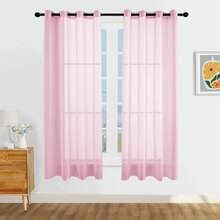 1pc And 2pcs Transparent Curtains/Minimalist Solid Color Transparent Curtains/Top Lock Ring Design/Plain Color Light Filtering Curtains/Light Balance Filtering Sunlight/Living Room Transparent Curtains/Living Room Transparent Curtains/Study Room Transparent Curtains/Cabinet Cover Curtains/Pink Curtains - Baby Pink - View 12